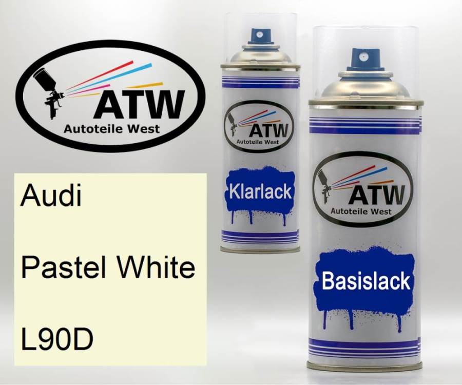 Audi, Pastel White, L90D: 400ml Sprühdose + 400ml Klarlack - Set, von ATW Autoteile West.